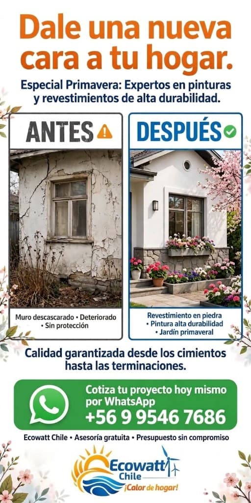 Antes y después de revestimiento y pintura en fachada